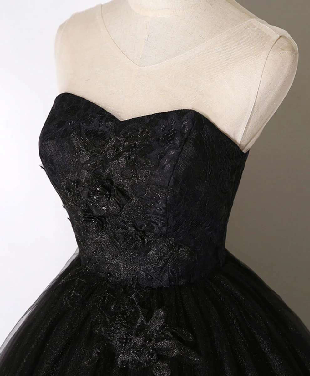 Black Sweetheart Neck Tulle Long Prom Dress Black Evening Dress - Deanwangkt