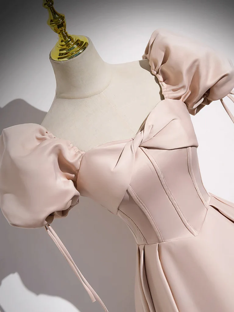 Simple A-Line Satin Pink Long Prom Dress, Pink Long Formal Dress - Deanwangkt