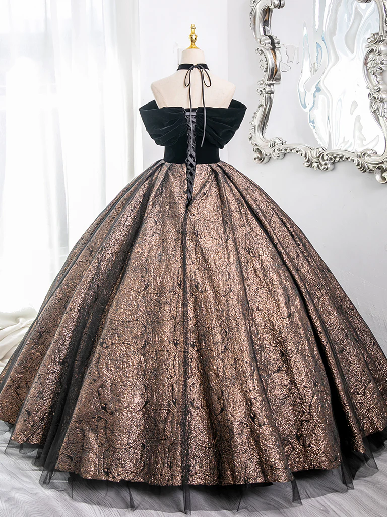 A-Line Off Shoulder Tulle Velvet Black Long Prom Dress, Black Long Formal Dress - Deanwangkt