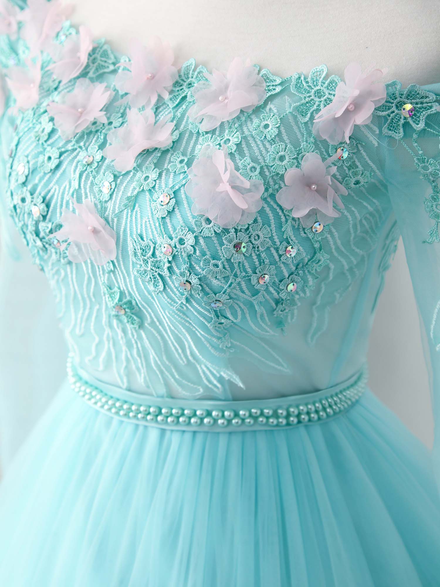 Unique Tulle Lace Applique Long Prom Dress, Green Evening Dress - Deanwangkt
