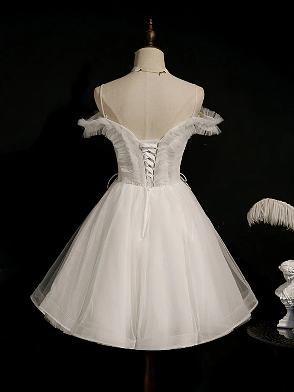 White Short Prom Dresses, Off Shoulder White Puffy Homecoming Dresses - Deanwangkt