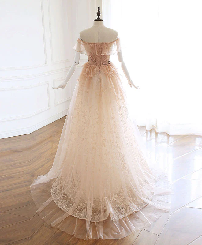 Champagne Tulle Lace Long Prom Dress Champagne Tulle Lace Evening Dress - Deanwangkt