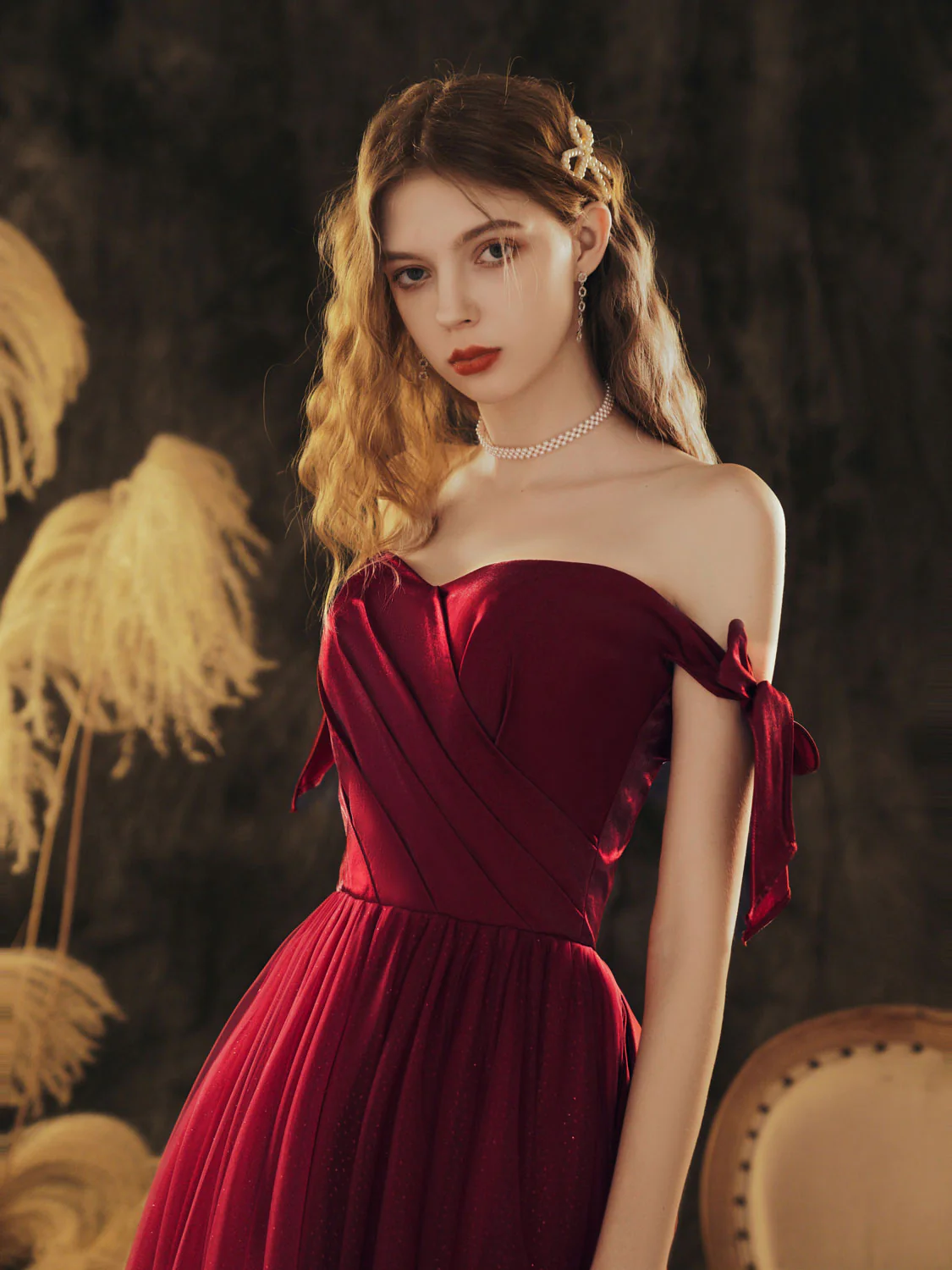 Simple Sweetheart Neck Tulle Long Prom Dress Burgundy Evening Dress - Deanwangkt