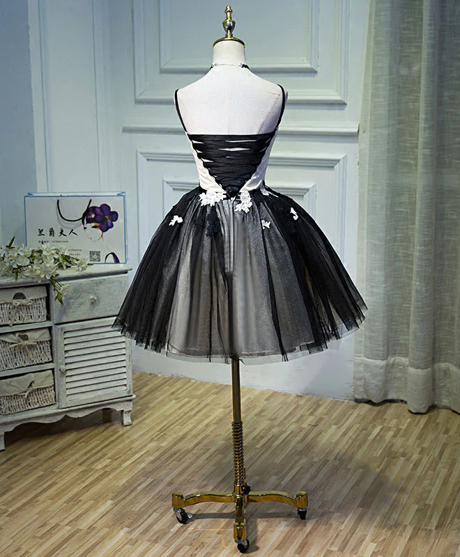 Unique Black Tulle Short Prom Dress, Black Homecoming Dresses - Deanwangkt