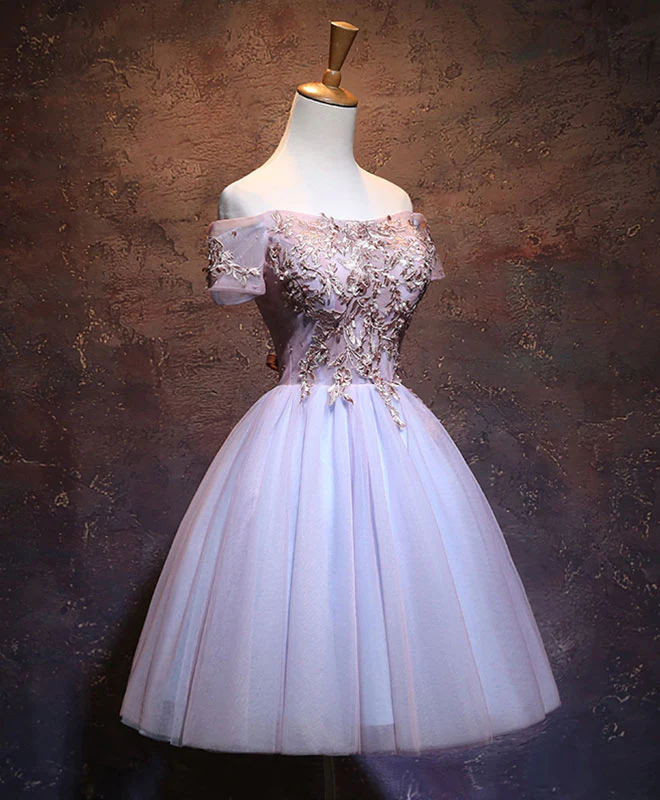 Cute Lace Applique Tulle Short Prom Dress, Homecoming Dress - Deanwangkt
