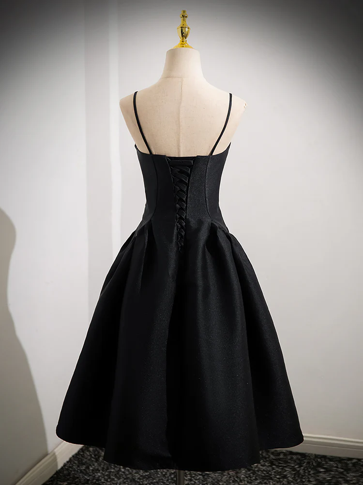 Simple A-Line Satin Black Short Prom Dress, Cute Black Homecoming Dress - Deanwangkt