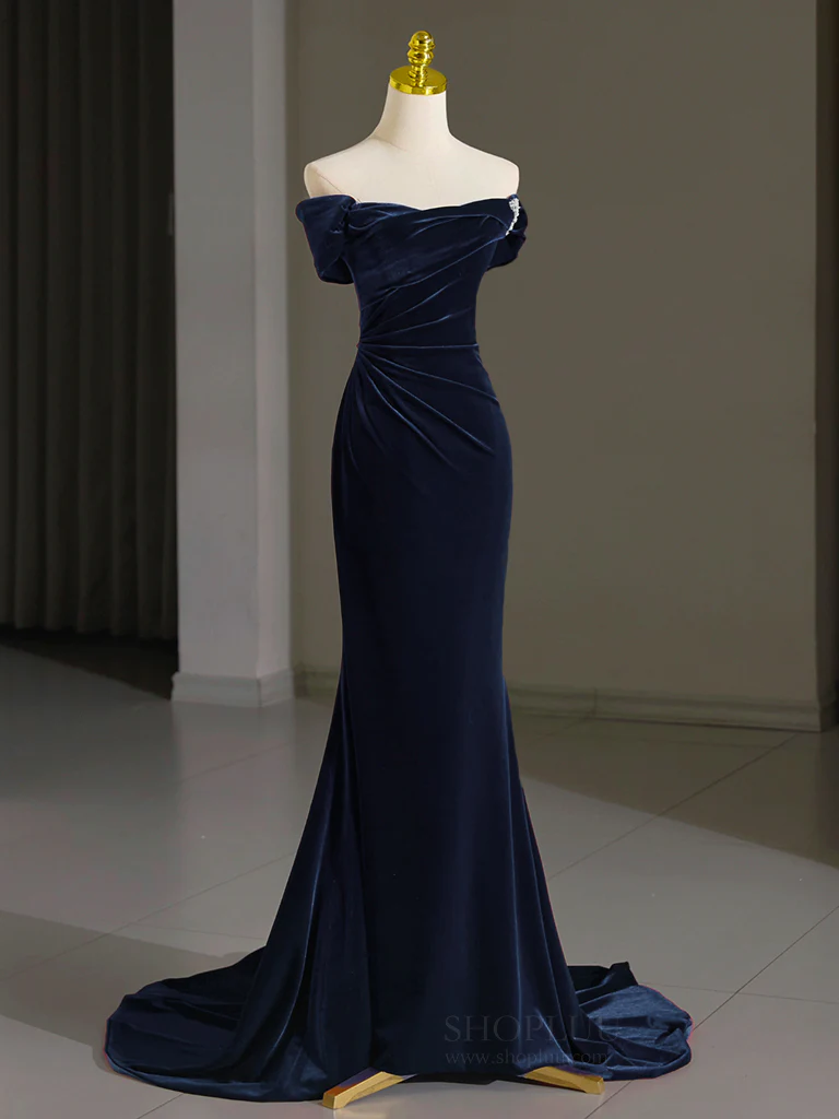 Mermaid Velvet Green Long Prom Dress, Green Long Evening Dress - Deanwangkt