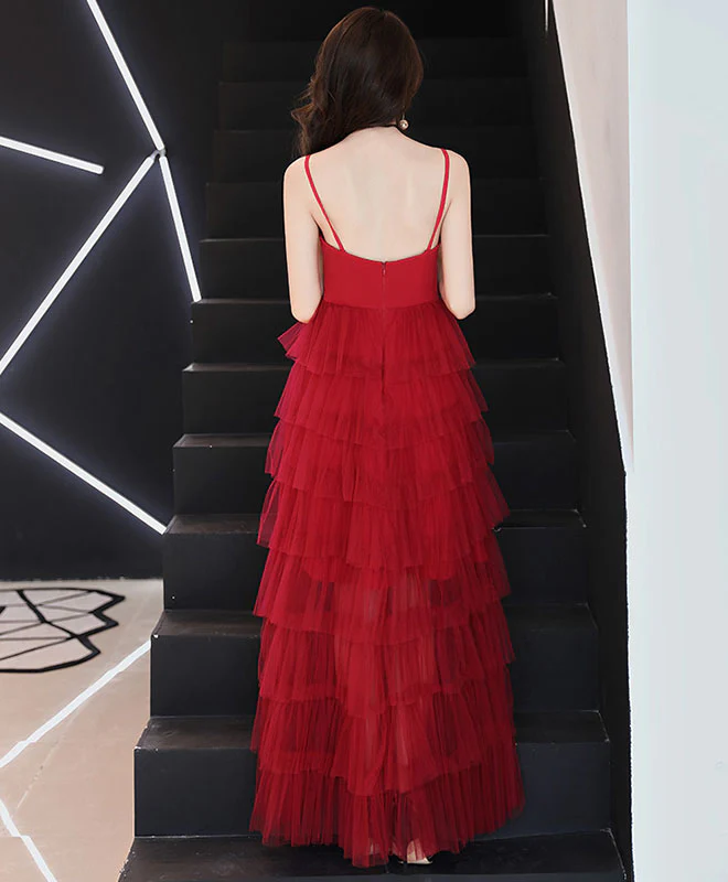 Simple Red Tulle Long Prom Dress, Red Tulle Evening Dress - Deanwangkt