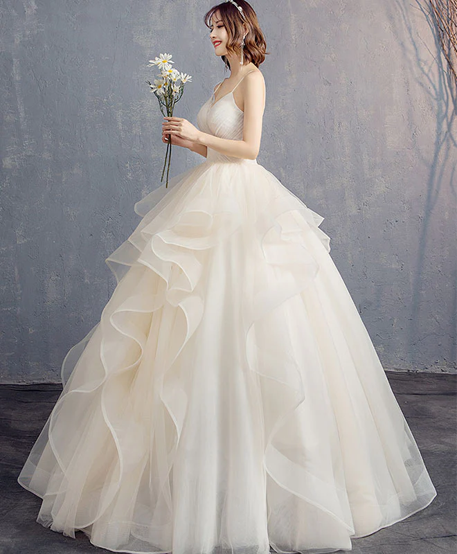 Light Champagne Tulle Long Prom Dress, Champagne Tulle Evening Dress - Deanwangkt