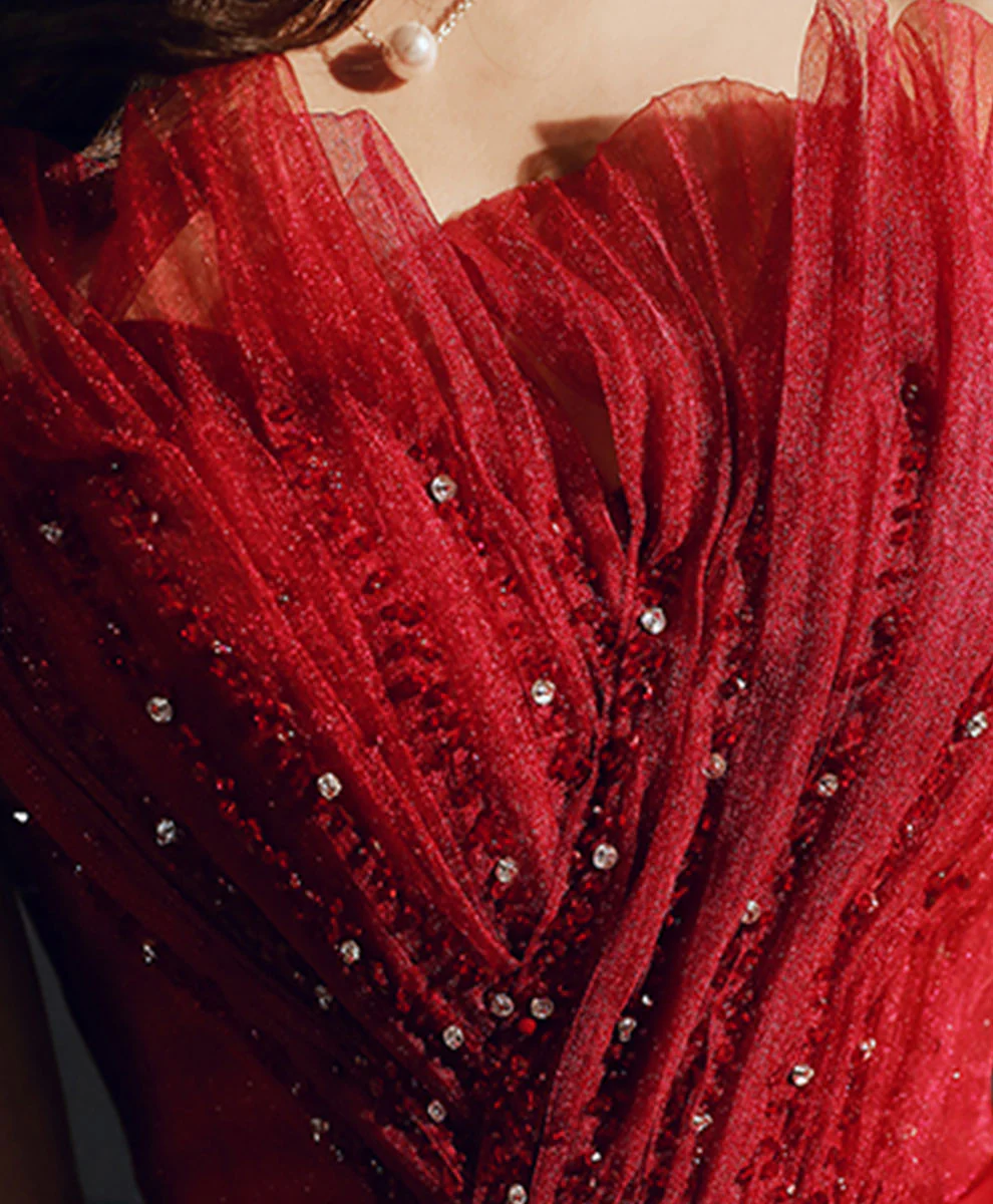 Burgundy Tulle Long Prom Dress Tulle Formal Dress - Deanwangkt