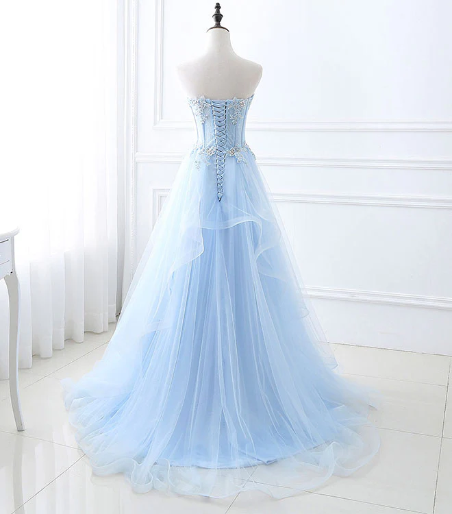 Blue Long Prom Dresses, Aline Sweetheart Neck Blue Formal Graduation Dresses - Deanwangkt