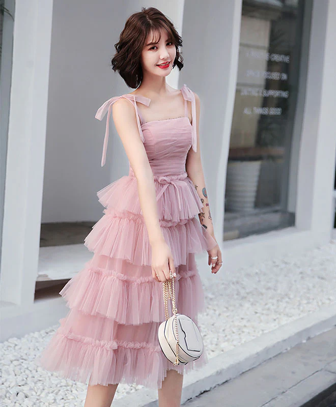 Simple Pink Tulle Short Prom Dress, Pink Homecoming Dress - Deanwangkt