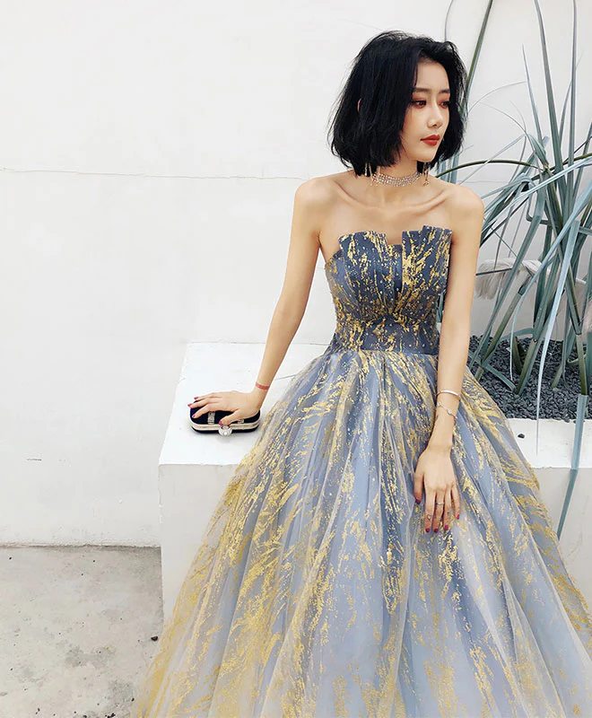 Unique A line Tulle Lace Long Prom Dress, Tulle Formal Graduation Dress - Deanwangkt