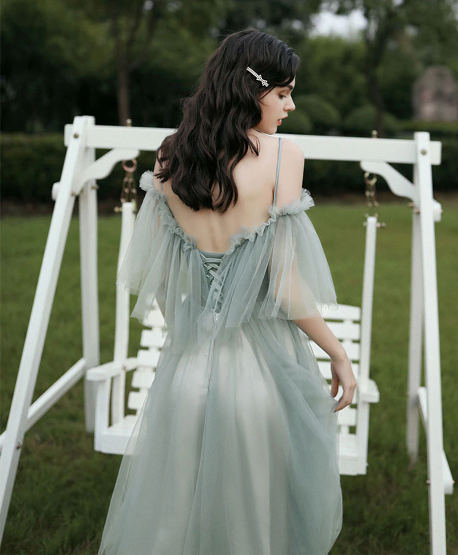 A-Line Green Short Prom Dress, Green Lace Tulle Homecoming Dress - Deanwangkt