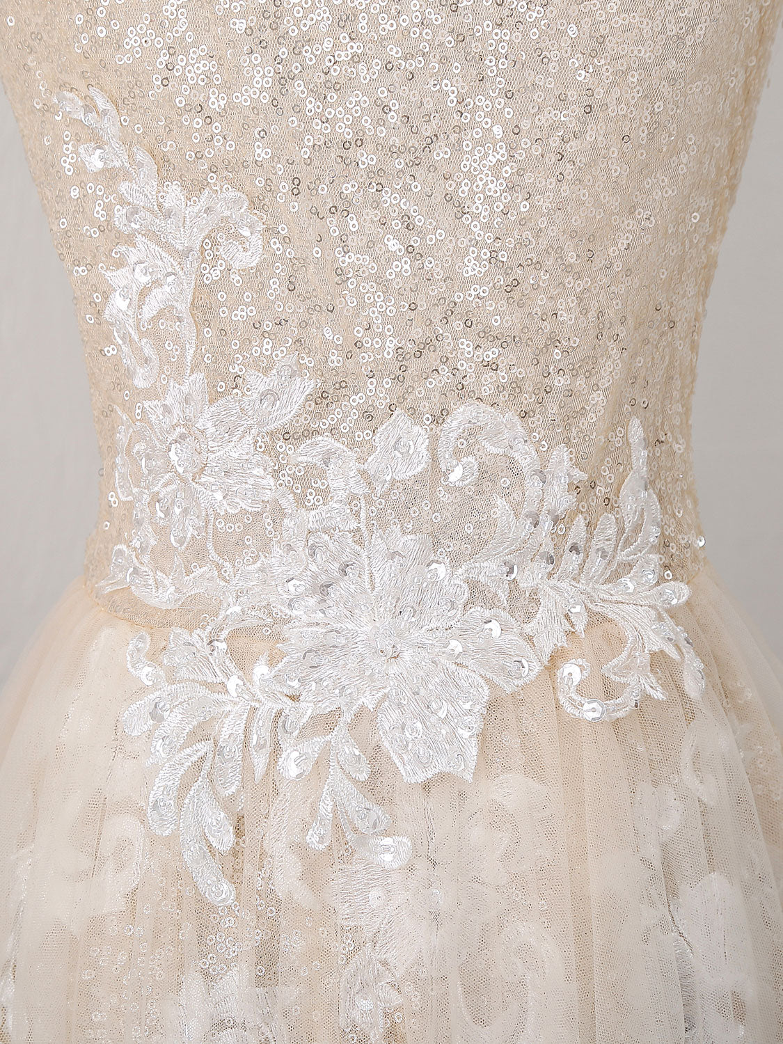 Unique Champagne Tulle Sequin Long Prom Dress, Champagne Evening Dress - Deanwangkt