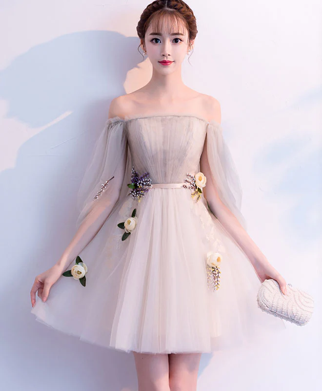 Light Champagne Tulle Short Prom Dress, Tulle Homecoming Dress - Deanwangkt