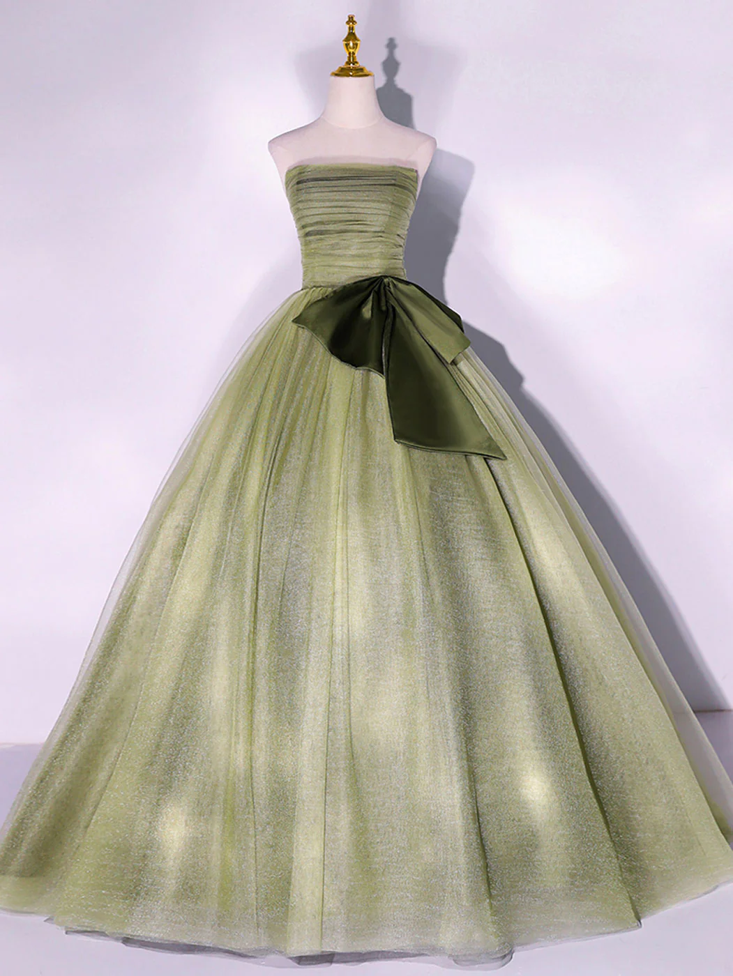 A Line Tulle Green Long Prom Dress, Green Tulle Evening Party Dresses - Deanwangkt