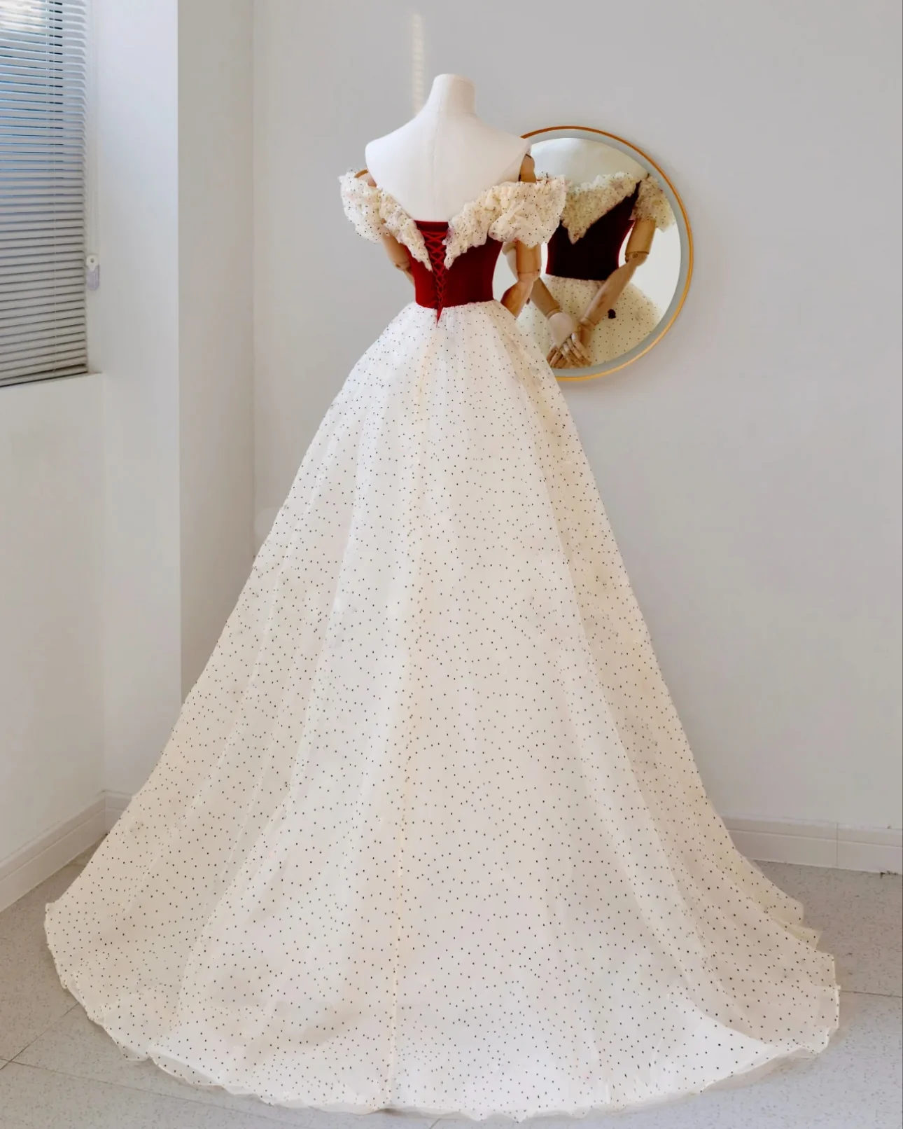 A-Line  Off Shoulder Tulle Light Champagne Long Prom Dress, Light Champagne Evening Dress - Deanwangkt