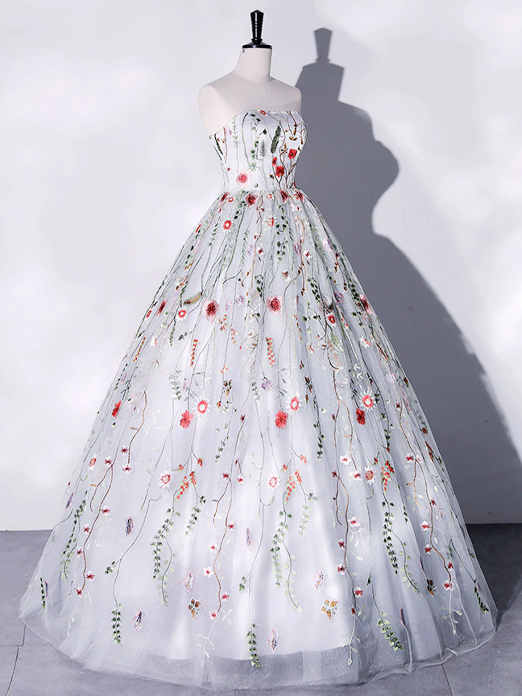 Gray A-LIne Tulle Long Prom Dress, Gray Formal Evening Dresses - Deanwangkt