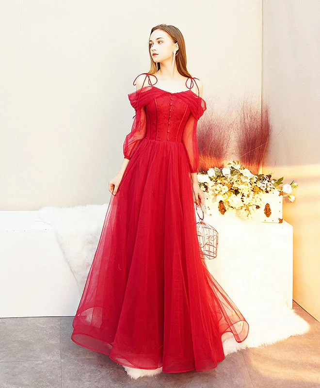 Red Tulle Long Prom Dress, Tulle Red Evening Dress - Deanwangkt