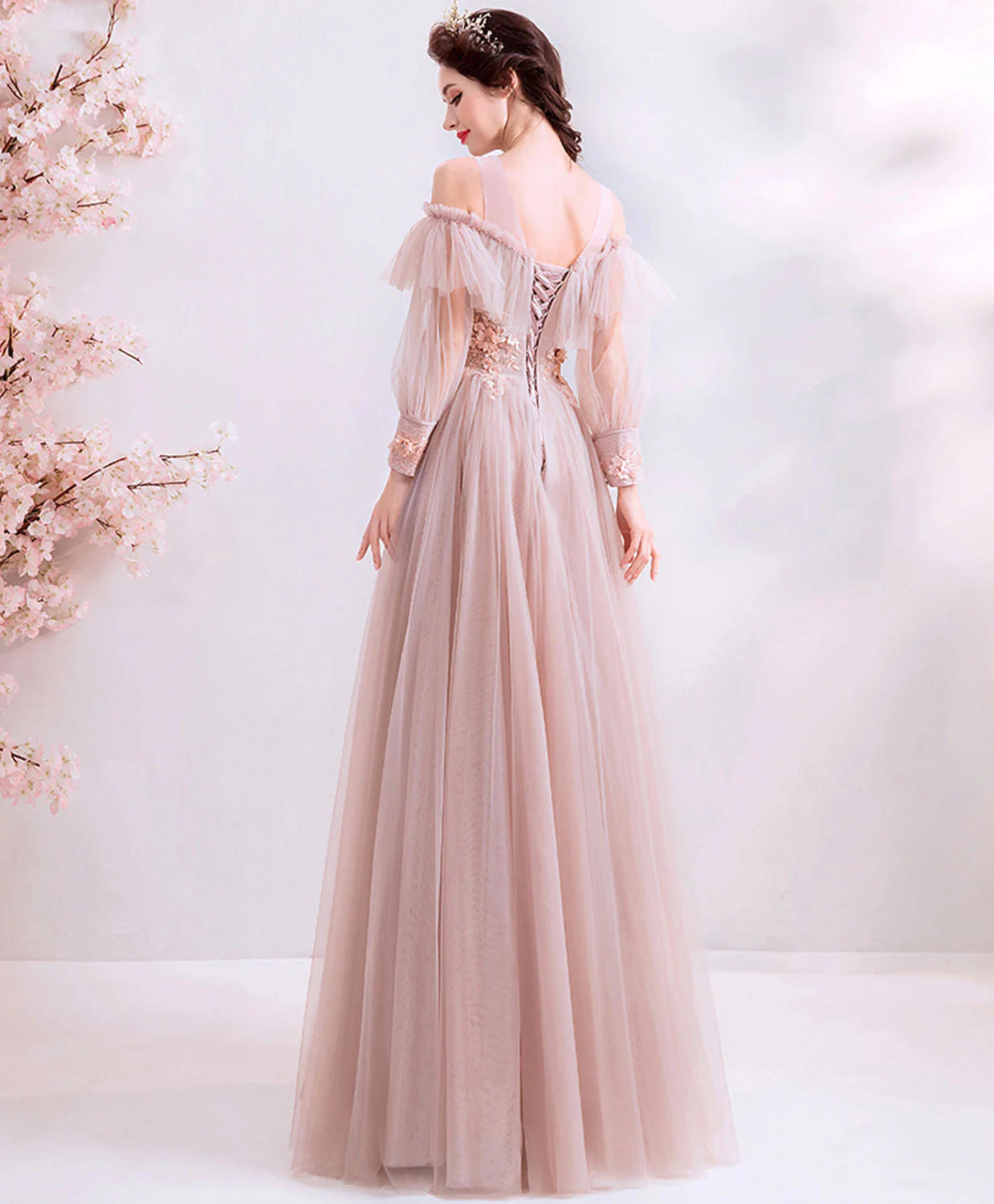Champagne Tulle Long Prom Dress, Tulle Evening Dress - Deanwangkt