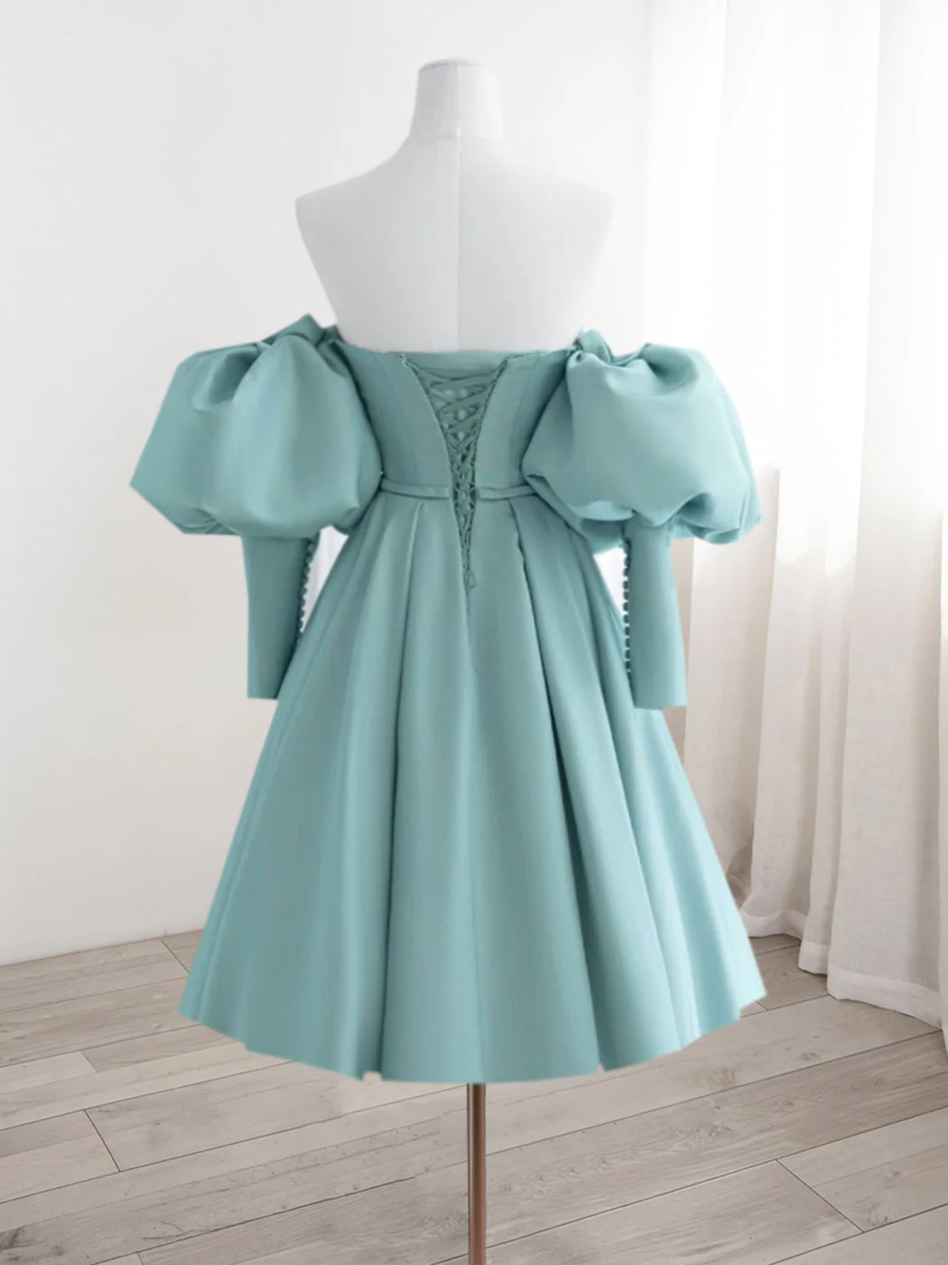 Simple Sweetheart Neck Satin Blue Short Prom Dress, Cute Homecoming Dress - Deanwangkt