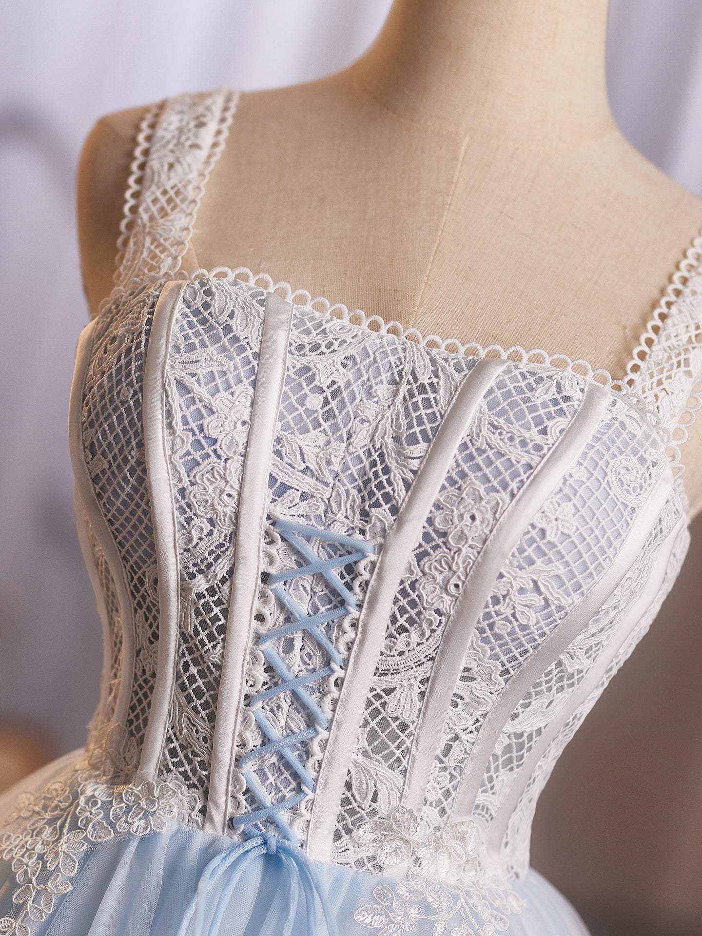 A-Line Tulle Lace Blue Short Prom Dress, Blue Homecoming Dress - Deanwangkt