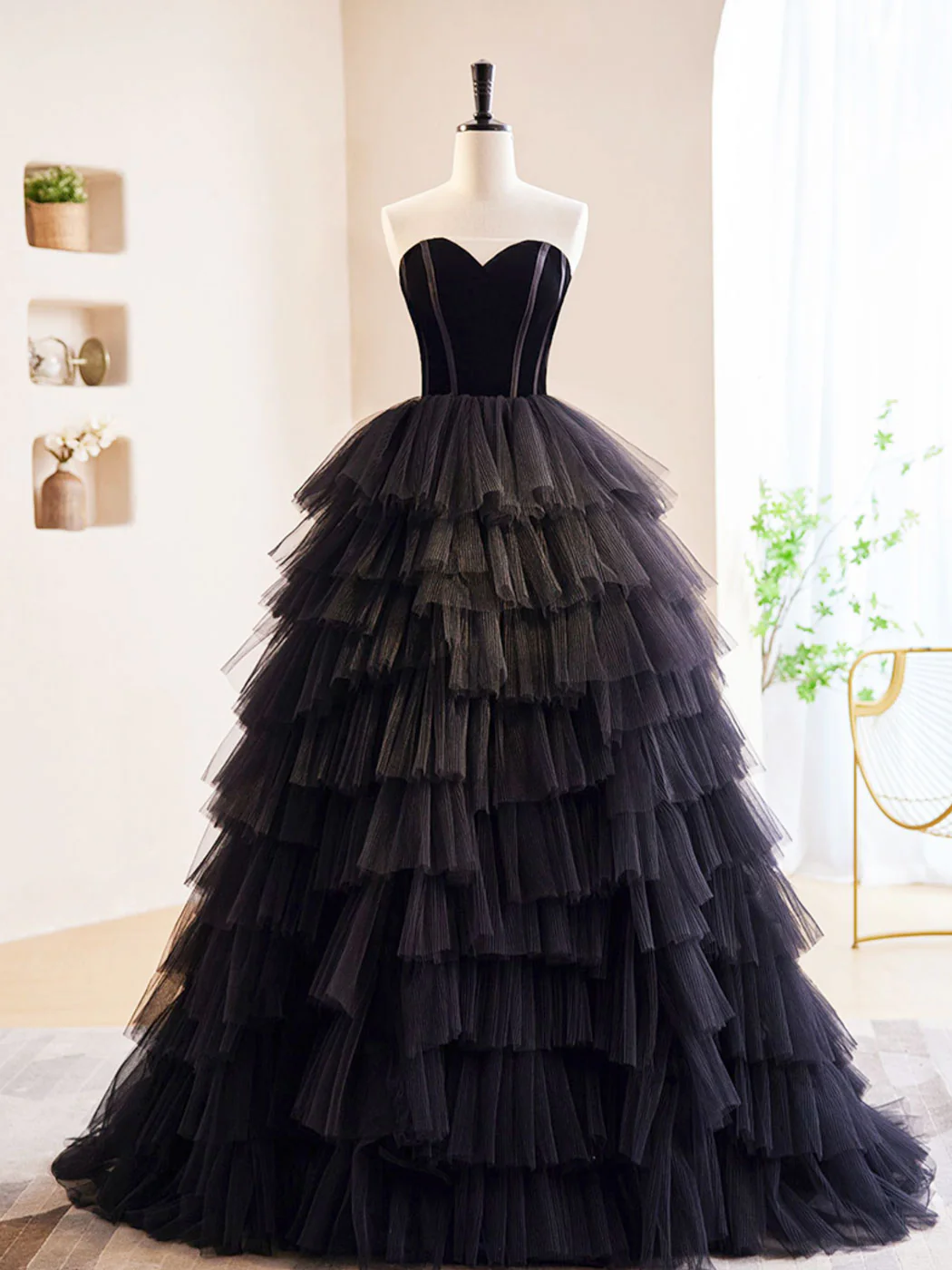 Black Off Shoulder Tulle Long Prom Dress, Black Formal Evening Dress - Deanwangkt