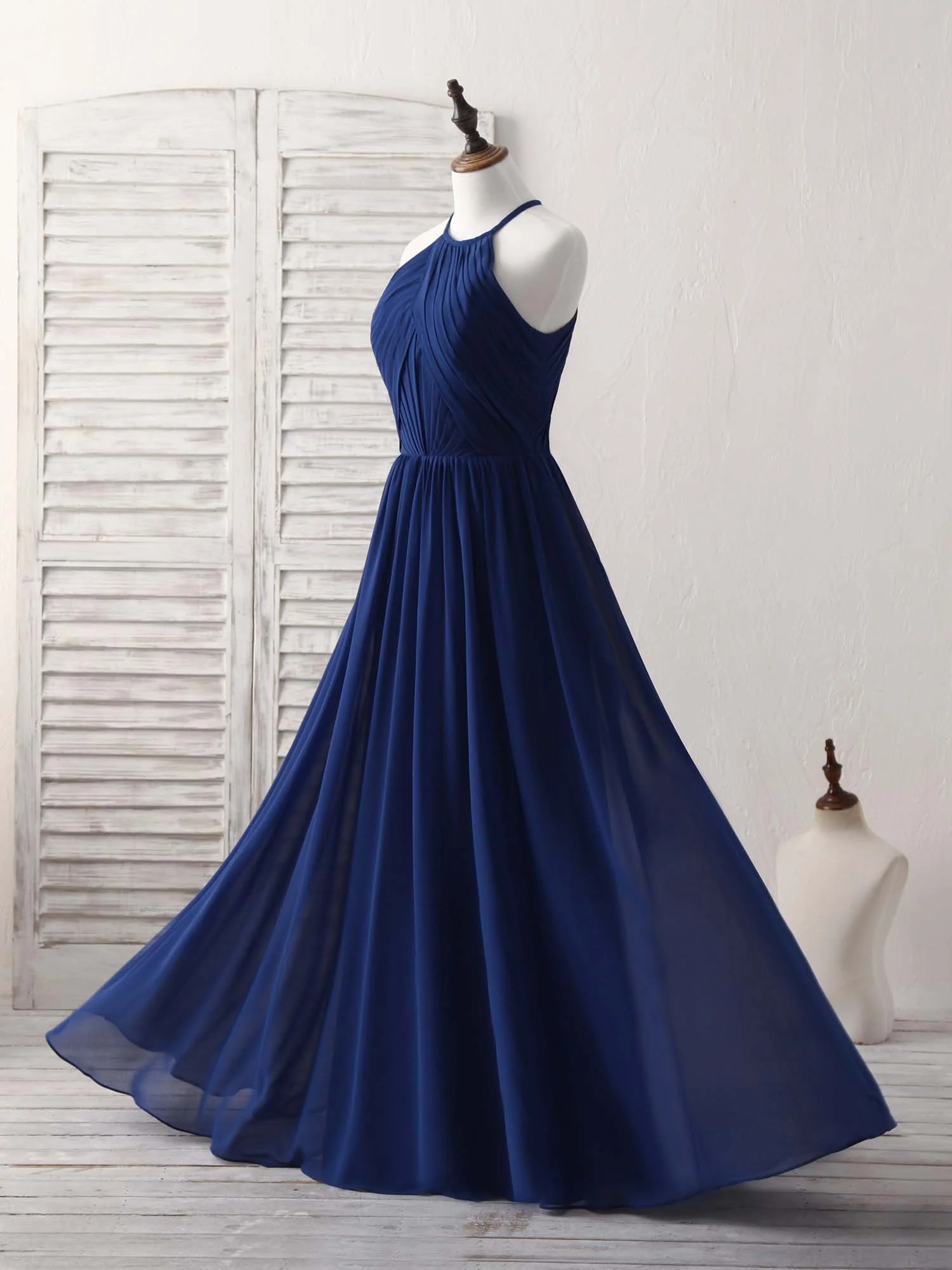 Simple Dark Blue Chiffon Long Prom Dress Blue Bridesmaid Dress - Deanwangkt