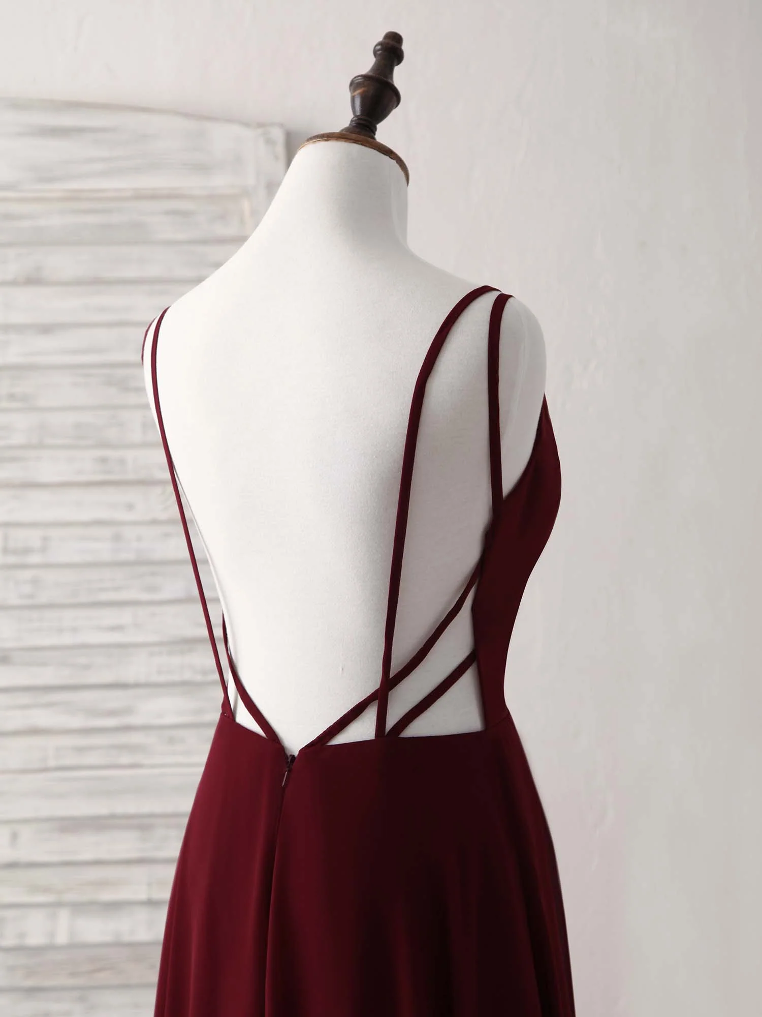 Simple Burgundy Chiffon Long Prom Dress Backless Evening Dress - Deanwangkt
