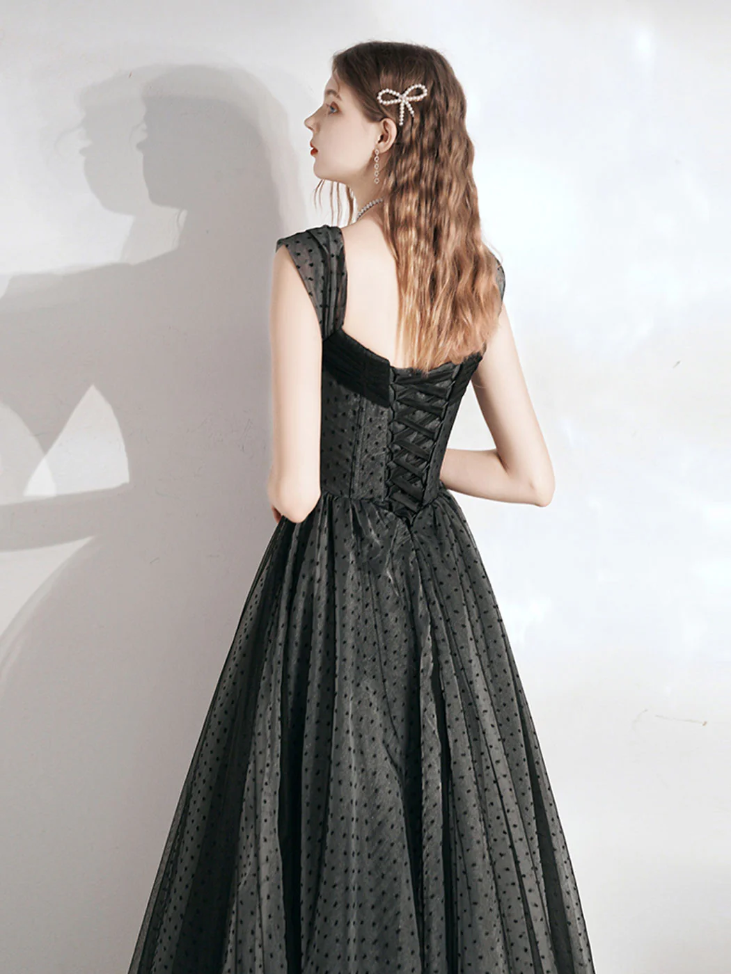 A-Line A-Line Off Shoulder Black Long Prom Dress, Black Formal Dress - Deanwangkt