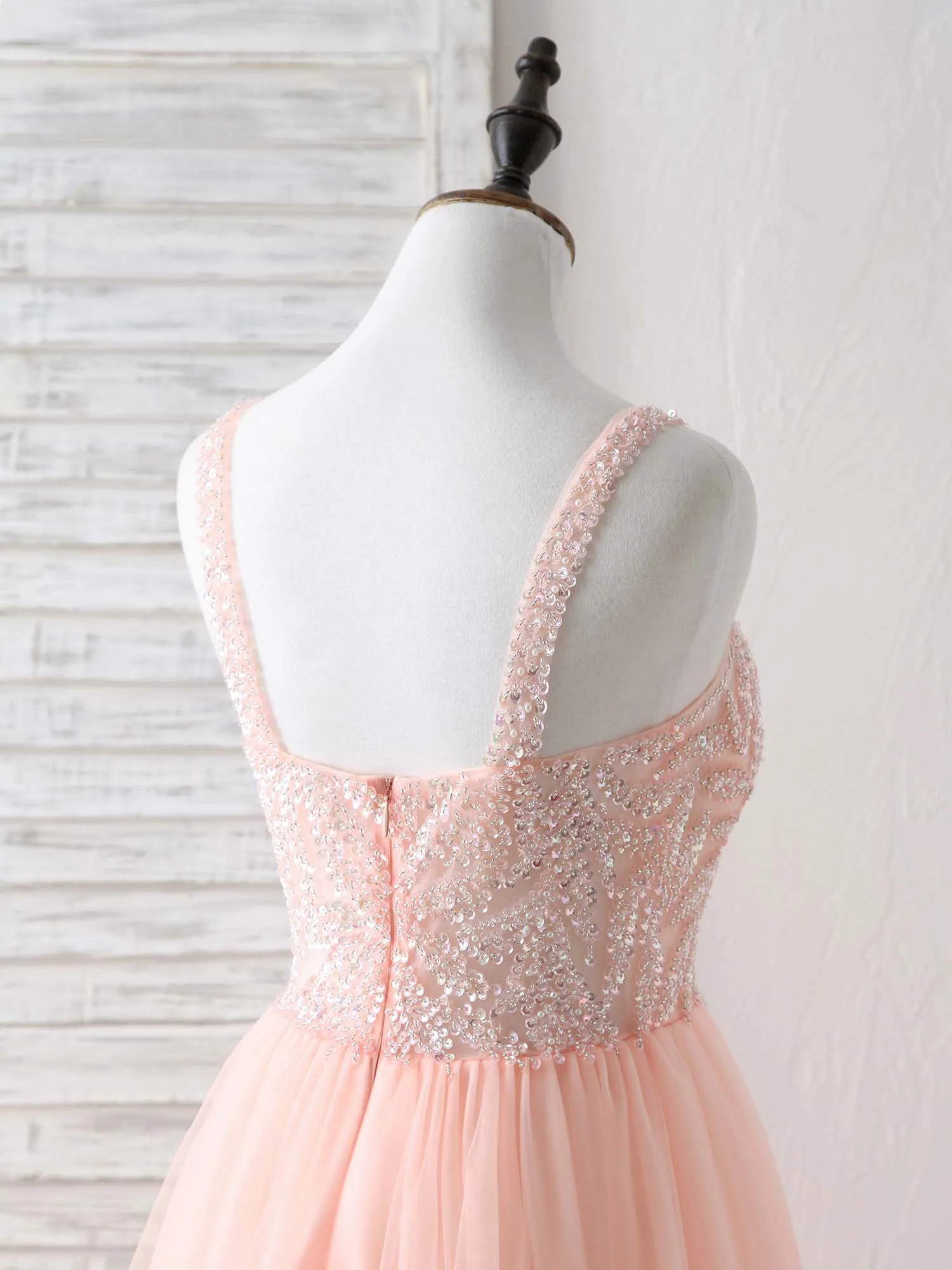 Unique Tulle Beads Long Prom Dress, Tulle Evening Dress - Deanwangkt