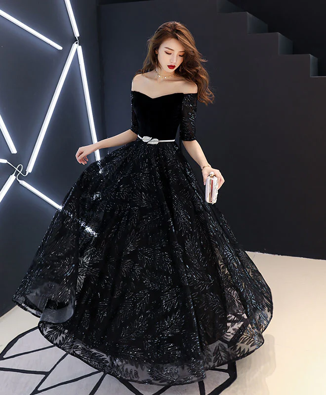 Unique Black Lace Long Prom Dress, Black Lace Evening Dress - Deanwangkt