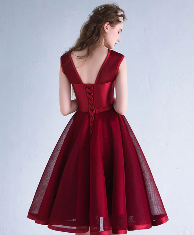 Burgundy A Line Short Prom Dress, Burgundy Homecoming Dresses - Deanwangkt