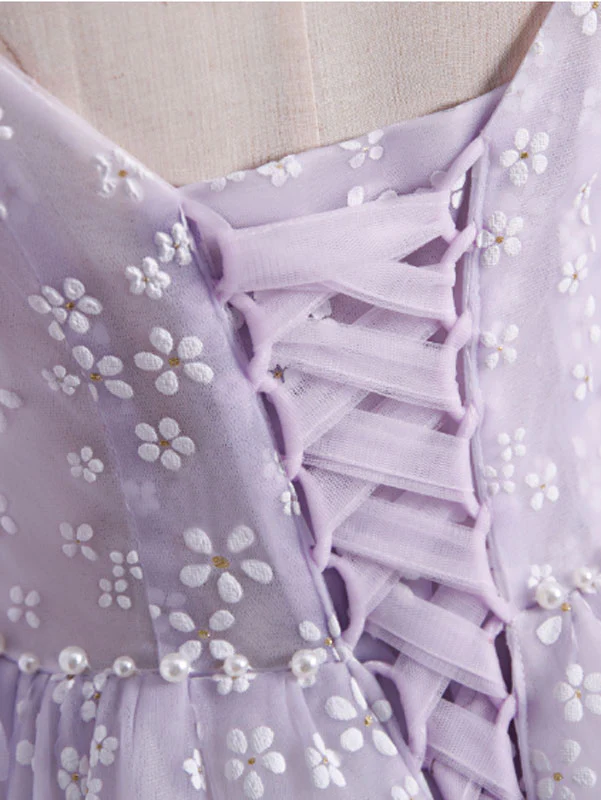 Purple tulle off shoulder long prom dress, purple evening dress - Deanwangkt