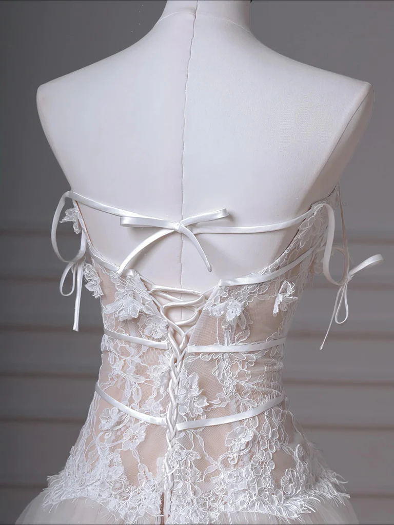 A-Line Tulle Lace ivory Long prom Dress, ivory Long Formal Dress - Deanwangkt