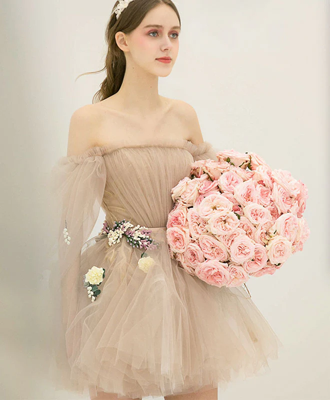 Cute Champagne Tulle Short Prom Dress, Champagne Homecoming Dress - Deanwangkt