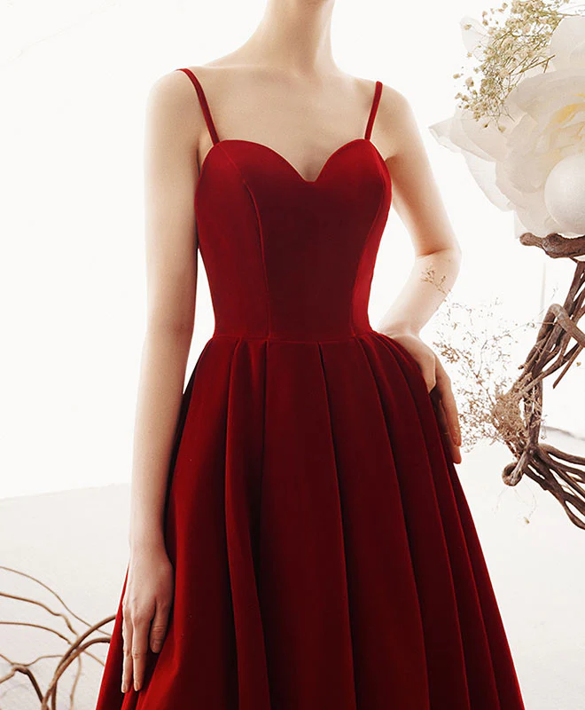 Simple sweetheart satin burgundy prom dress, burgundy evening dress - Deanwangkt