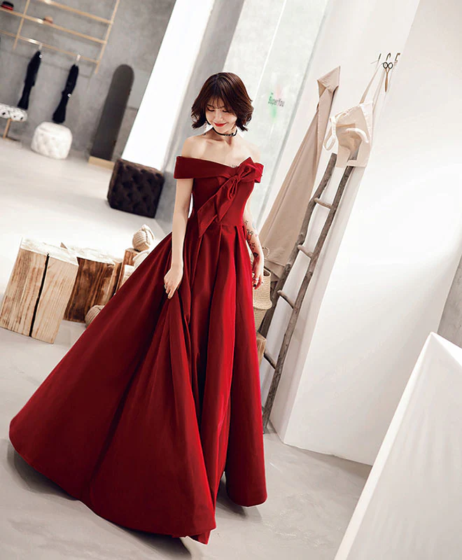 Simple Sweetheart Burgundy Long Prom Dress, Evening Dress - Deanwangkt