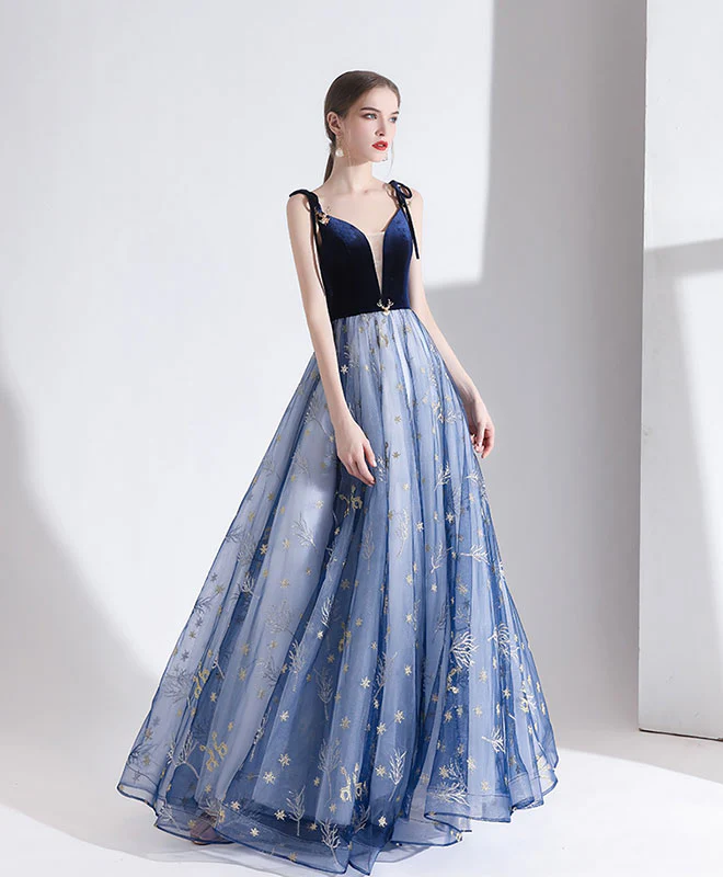 Blue Sweetheart Tulle Long Prom Dress Blue Tulle Formal Dress - Deanwangkt