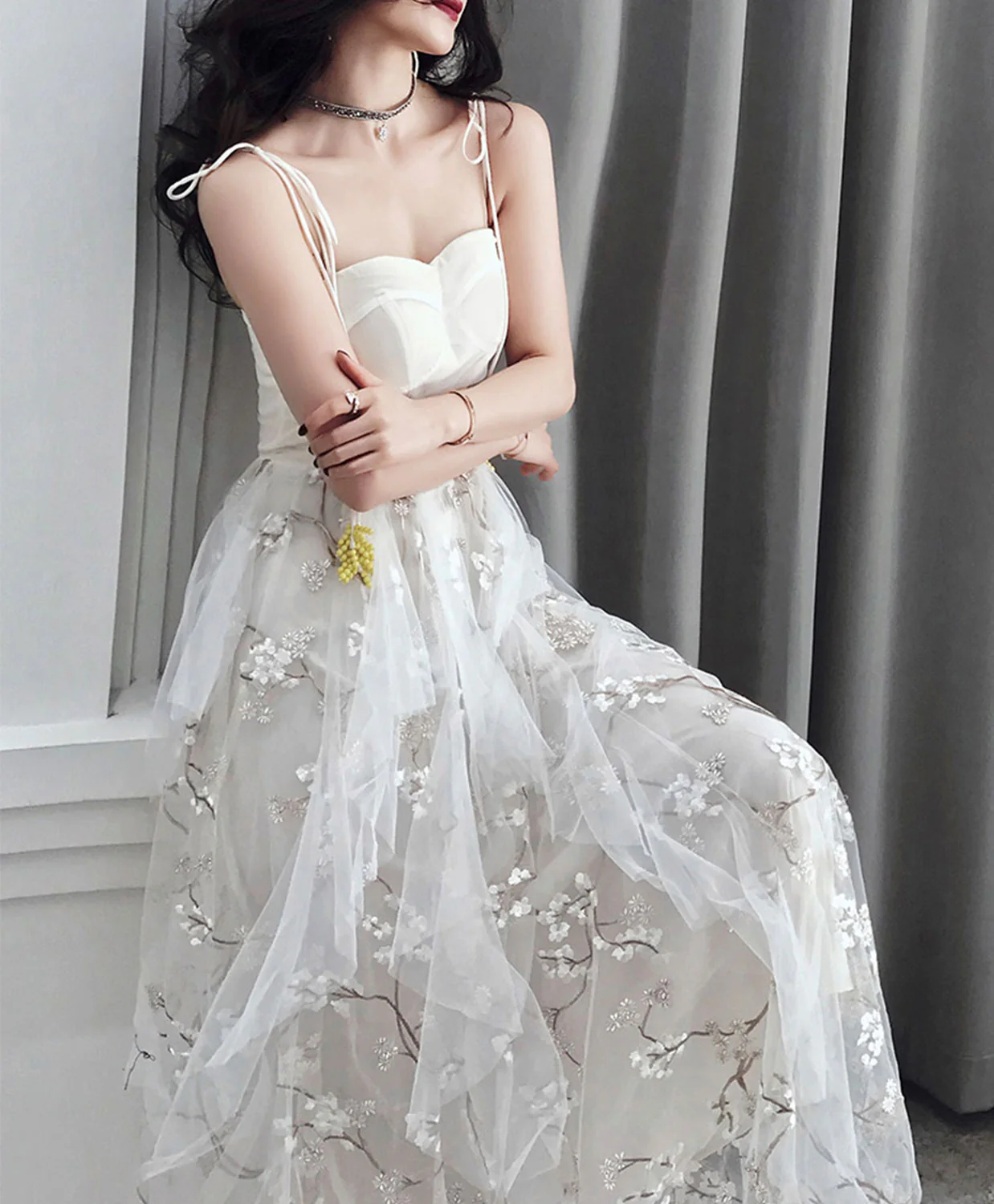 White Tulle Lace Long Prom Dress, White A-Line Lace Graduation Dresses - Deanwangkt
