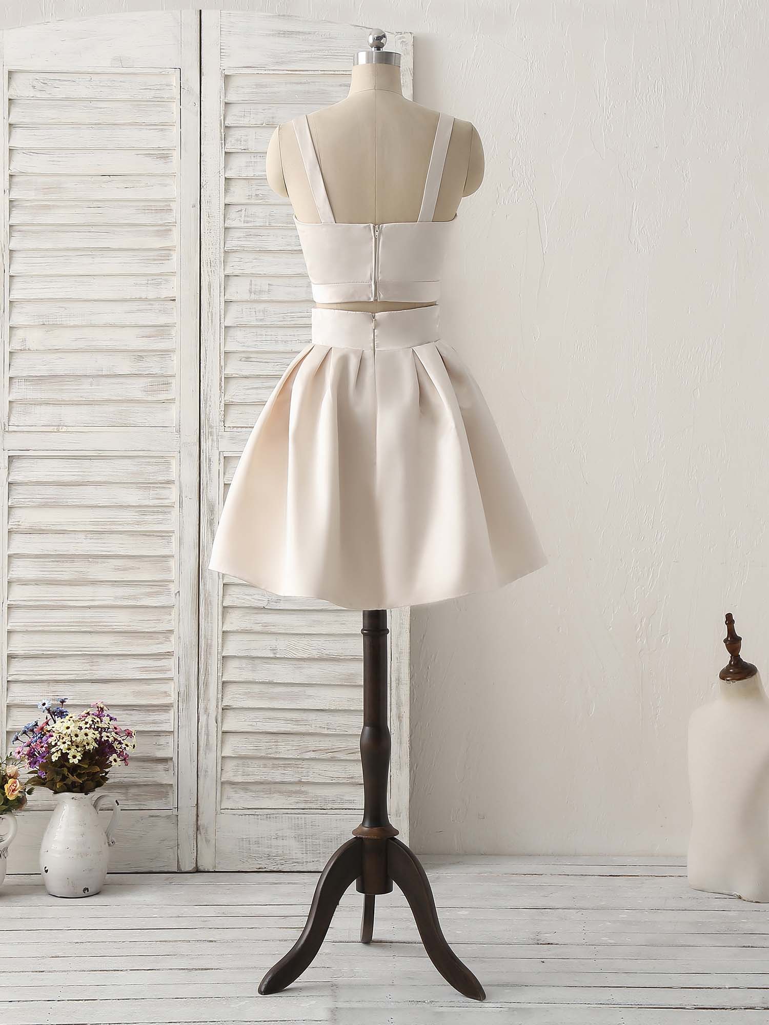 Champagne Two Pieces Short Prom Dress Simple Homecoming Dress - Deanwangkt