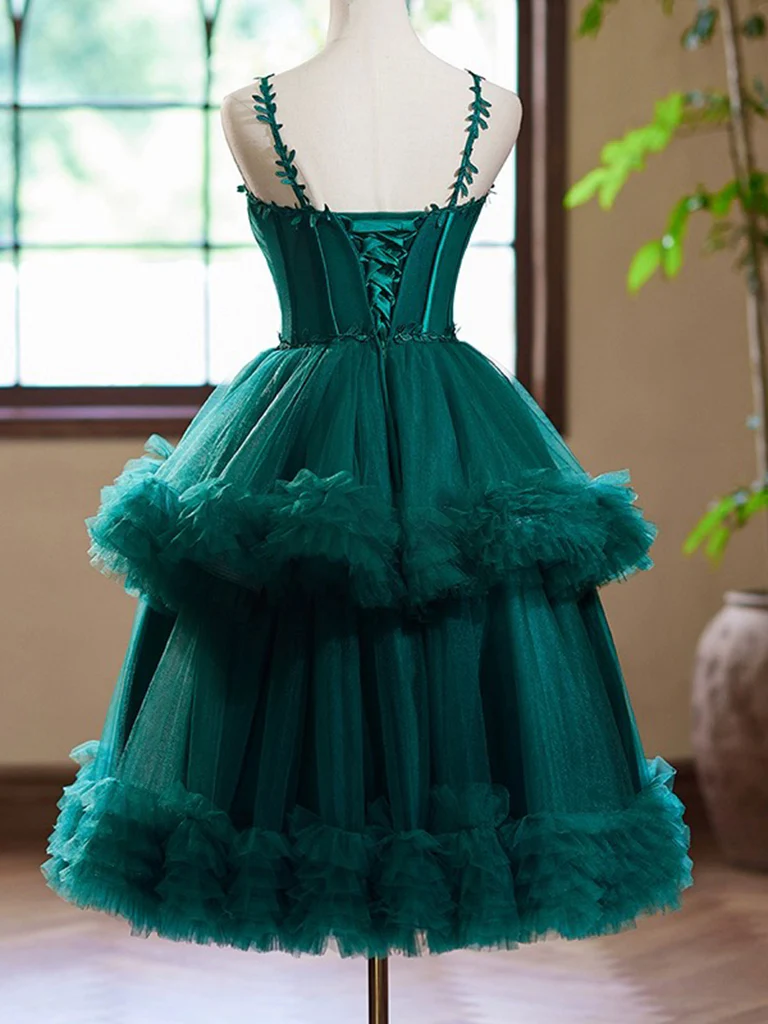 A-Line Sweetheart Neck Tulle Green Short Prom Dress, Green Homecoming Dress - Deanwangkt