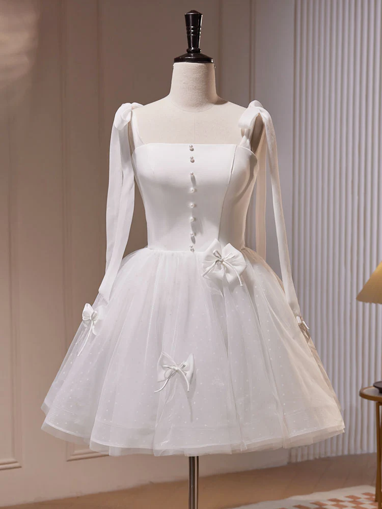 White A-Line Tulle Short Prom Dress, Cute White Homecoming Dress - Deanwangkt