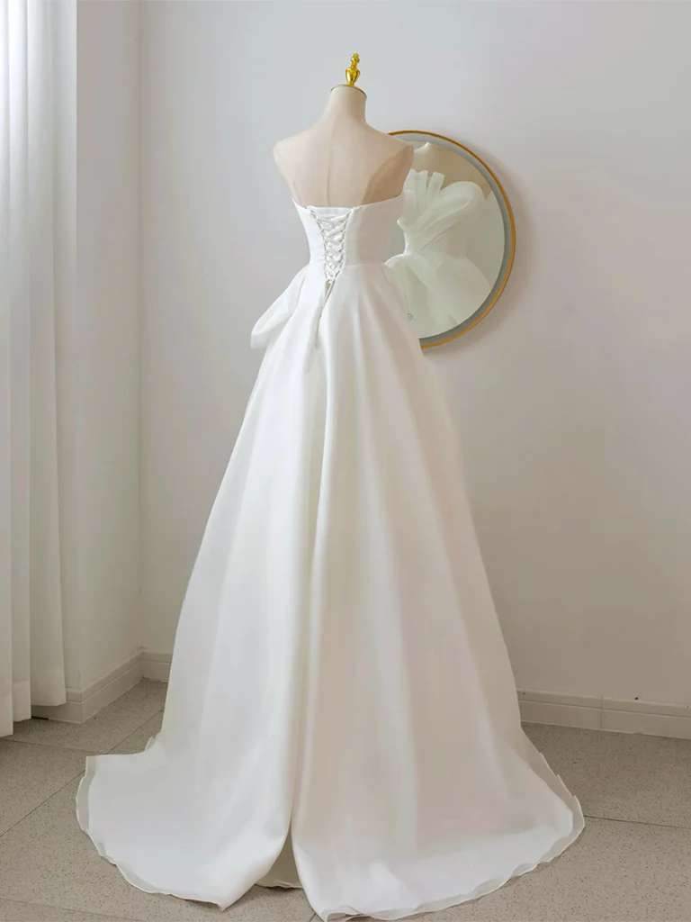 A-line White Organza Long Prom Dress, White Long Formal Dress - Deanwangkt