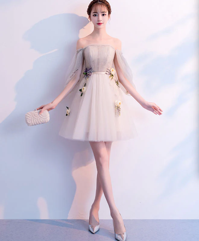 Light Champagne Tulle Short Prom Dress, Tulle Homecoming Dress - Deanwangkt