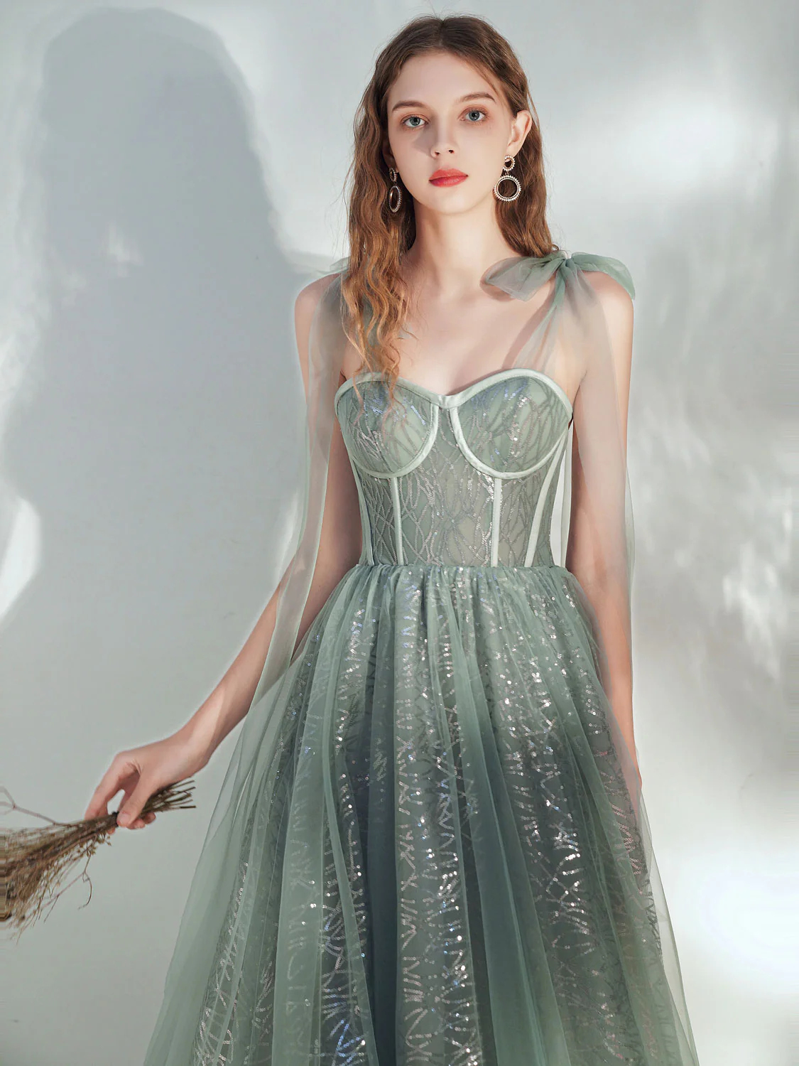 A -line Tulle Lace Tea Length Green Prom Dress, Formal Aline Green Homecoming Dresses - Deanwangkt