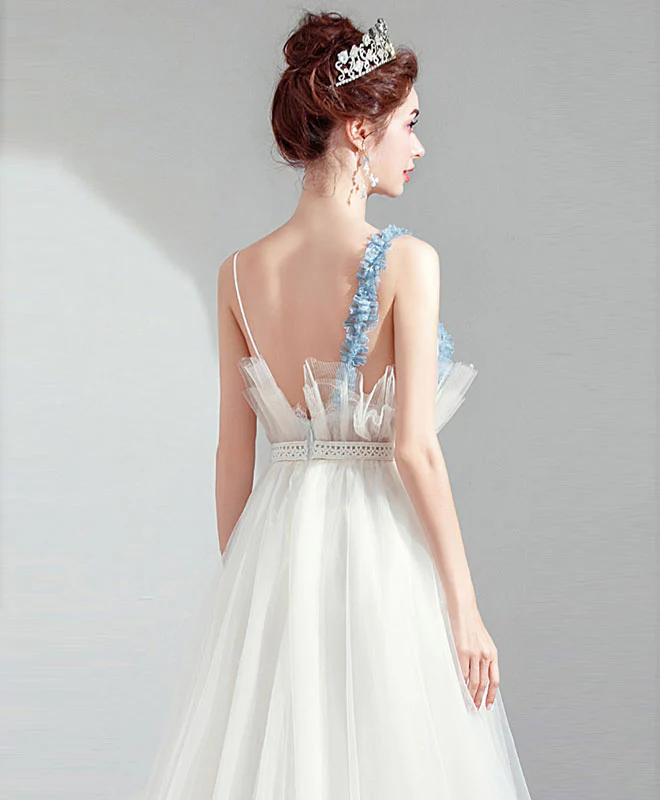 White Tulle Sweetheart Lace Long Prom Dress White Evening Dress - Deanwangkt