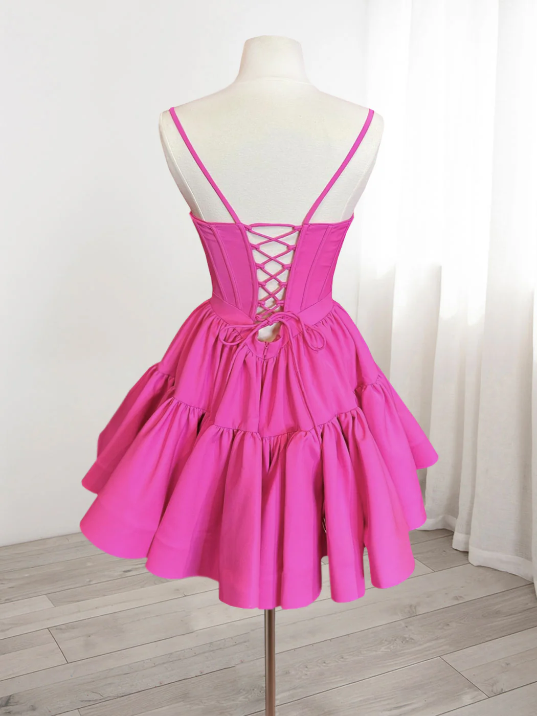 A-Line Pink Satin Short Prom Dress, Backless Cute Pink Homecoming Dress - Deanwangkt