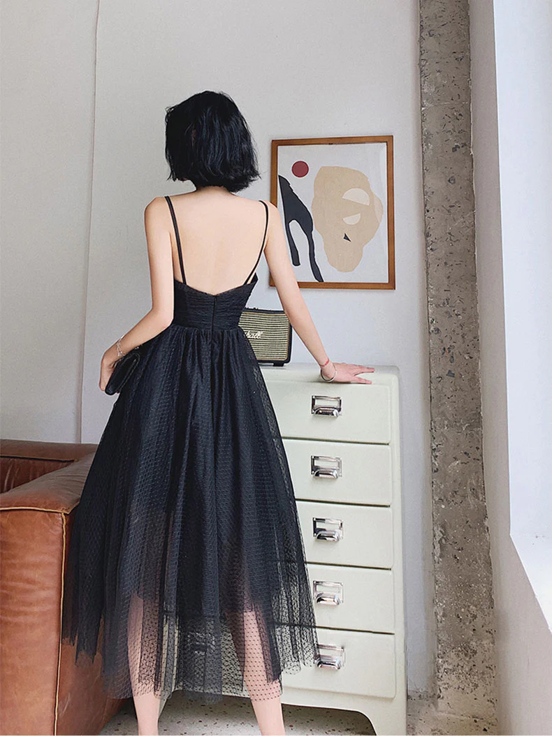 Black V Neck Tulle Short Prom Dresses, Puffy Black Homecoming Dresses - Deanwangkt